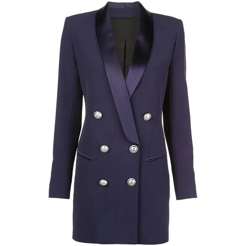 Seasonal Trends Navy Blue Tuxedo Blazer Women - Casual - Plain-Solid