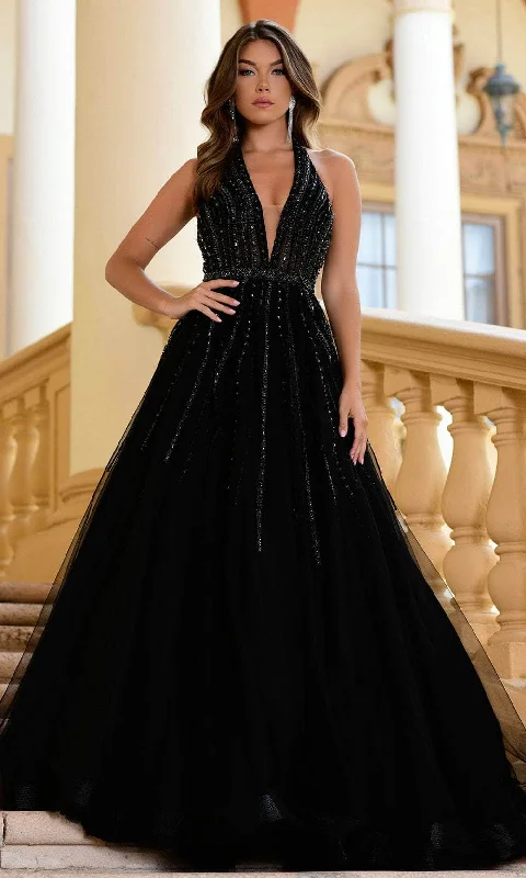 Chic Wardrobe Ava Presley 38926 - Halter Beaded Ballgown