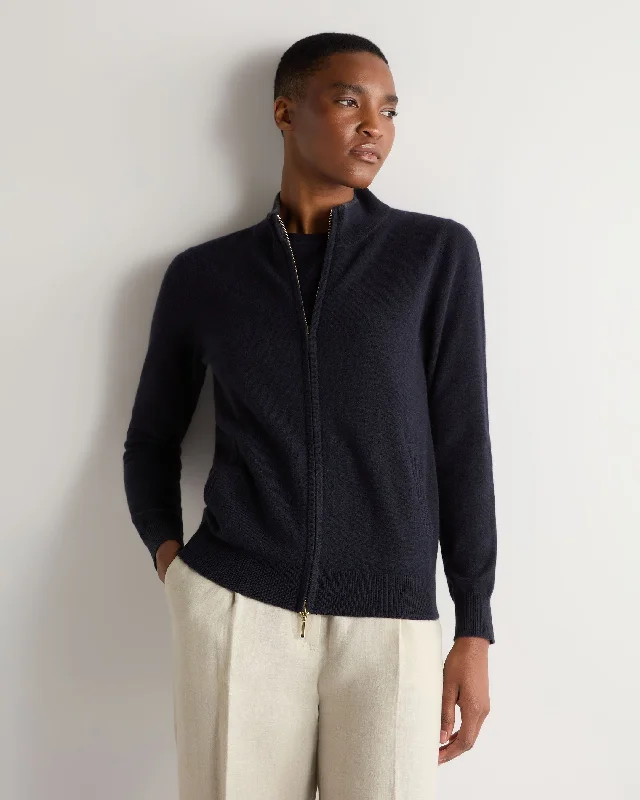 Trendy Women's Collection Women's Alisa Full Zip Cashmere Cardigan Navy Blue