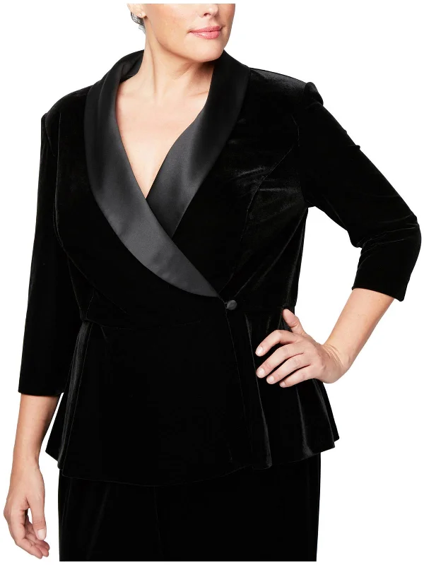 Fashion Deal Plus Womens Satin Lapel Velvet One-Button Blazer