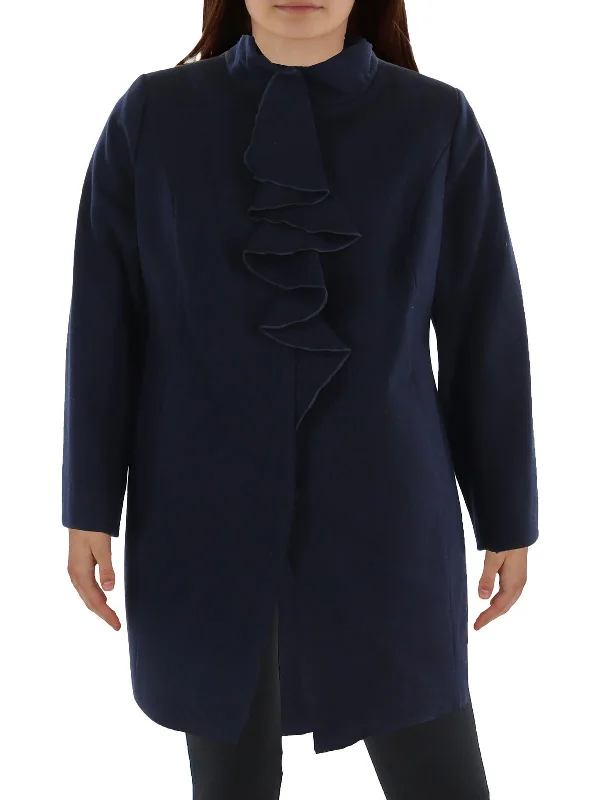 Relaxed Fashion Plus Womens Wool BLend Ruffled Walker Coat