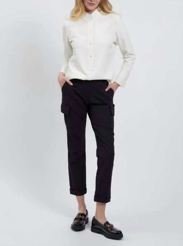 Chic Casual Style Women's Cargo Pocket Pant In Black