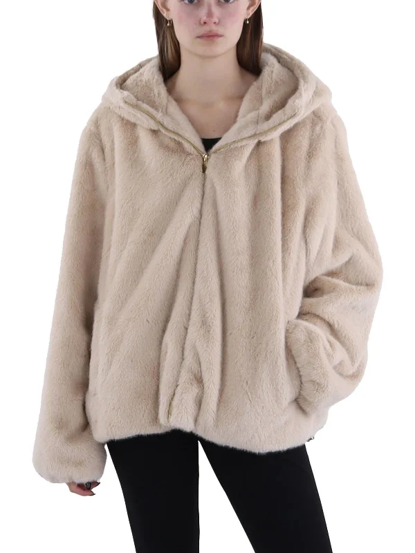 Vibrant Femme Fashion Womens Faux Fur Hooded Faux Fur Coat