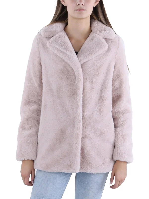 Luxe Women's Fashion Womens Faux Fur Long Sleeve Overcoat