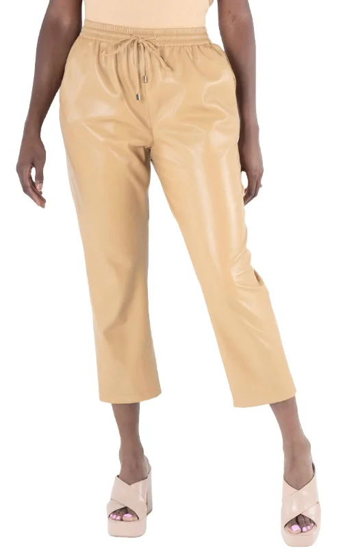 Redefining Women's Style Joy Faux Leather Jogger In Lark Camel