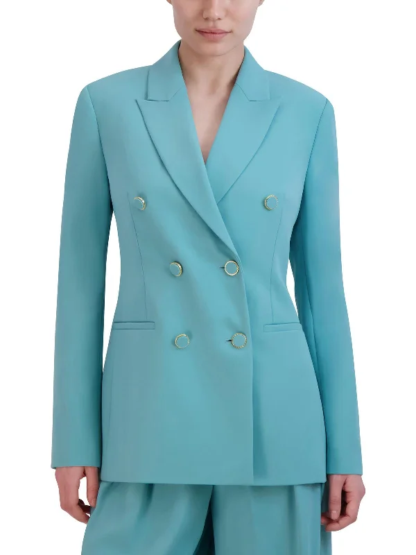 Relaxed Style Womens Embellished Long Sleeve Double-Breasted Blazer