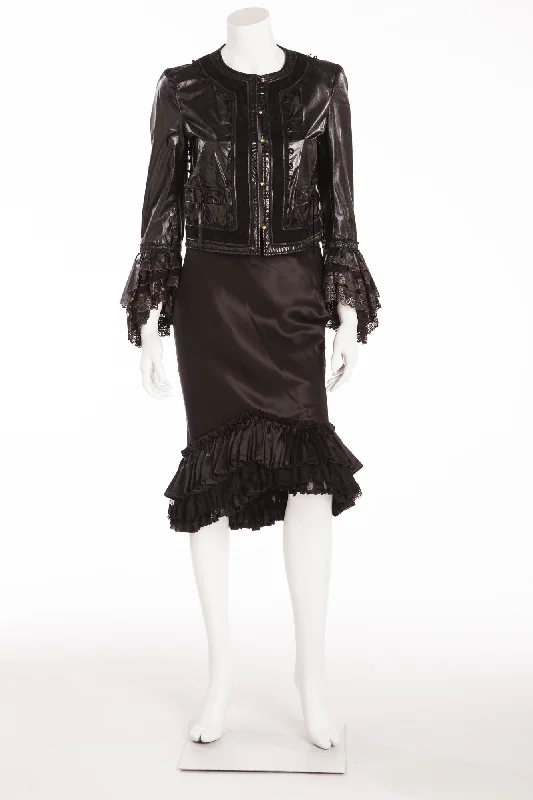 Stylish Savings Roberto Cavalli - 2PC Black Lace Jacket and Skirt with Ruffles - IT 40