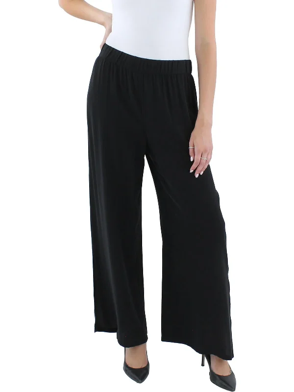 Casual Chic Womens Crop Silk Wide Leg Pants