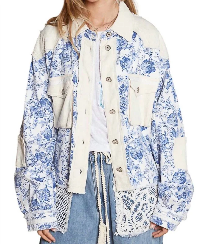 Explore What's New The Wildflower Jacket In Ivory/blue