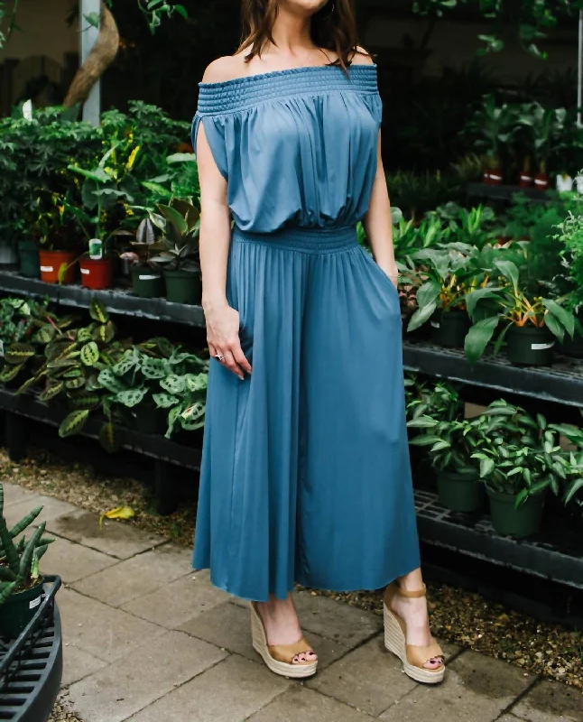 Boho - Chic Festival - Ready Style Off-Shoulder Jumpsuit In Blue