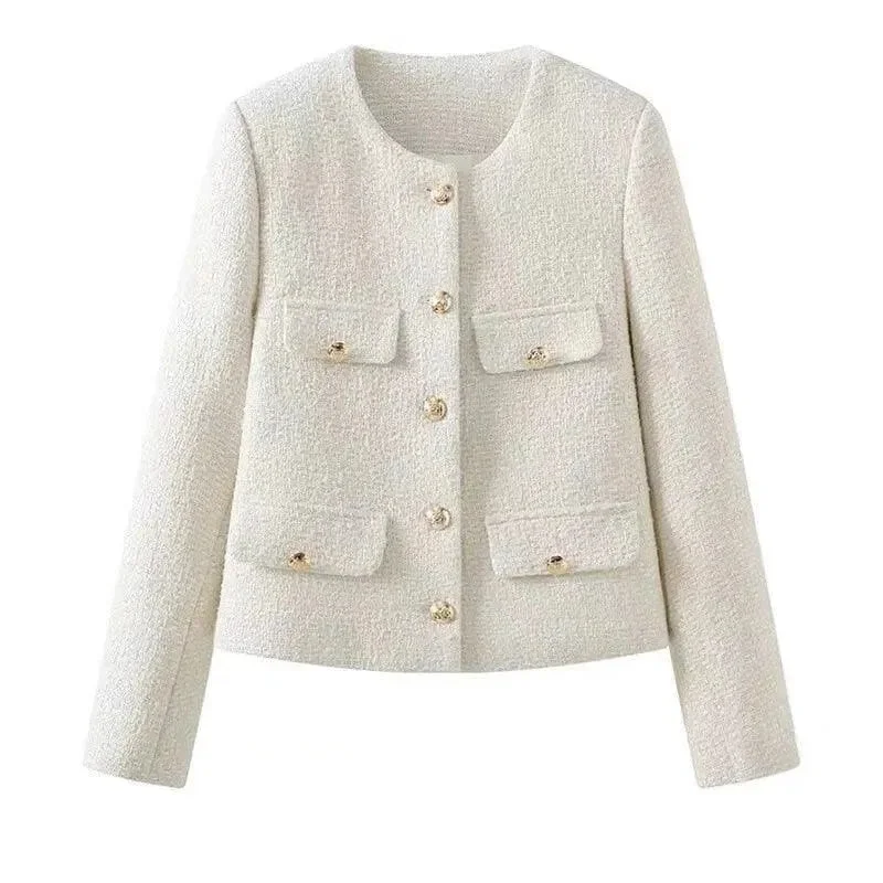 High End Women's Wear Chic Multipocket Women's Tweed Jacket