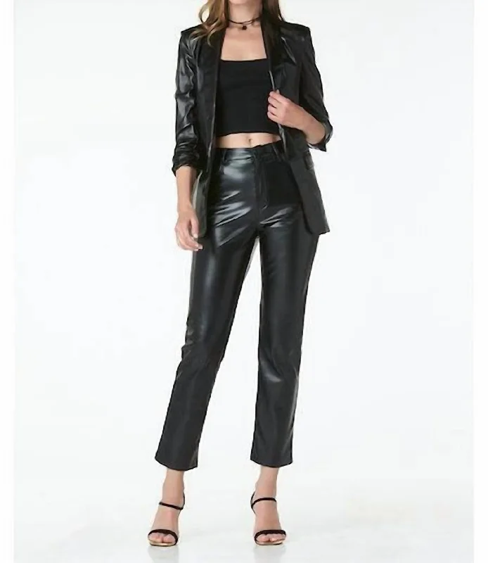 Spring Fashion Kia Vegan Leather Blazer In Black