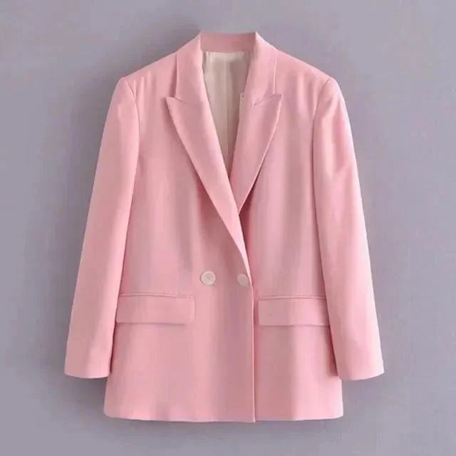 Sophisticated Fashion Women Pink Double Breasted Blazer Women - Formal-Business - Plain-Solid