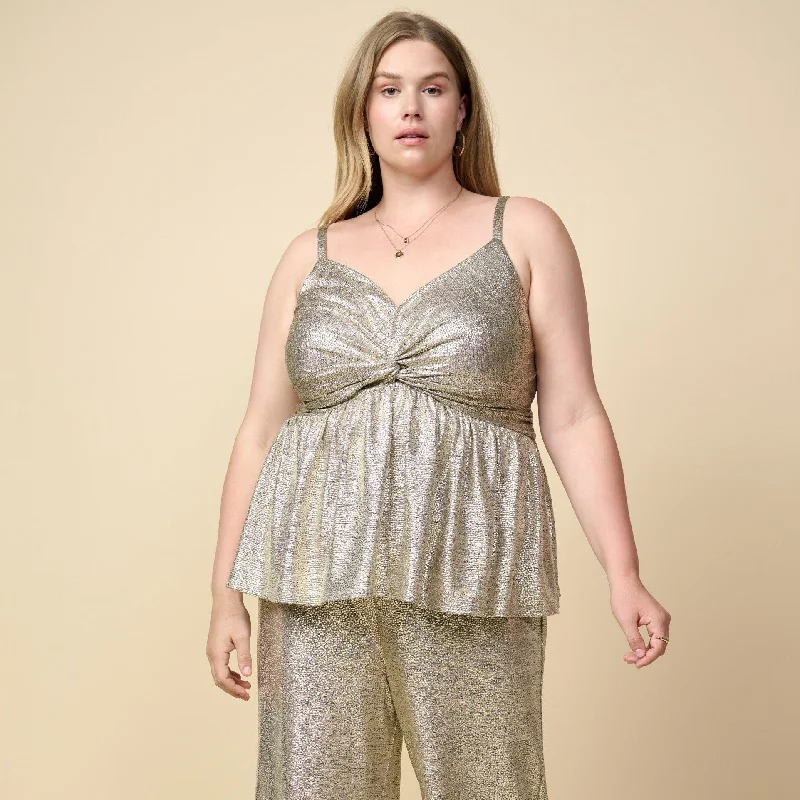 Season Appropriate Women's Collection Women's Champaign Metallic Foil Twisted Cami Plus Size