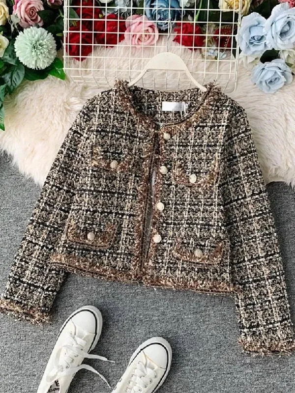 Fashion Forward, Function First Patchwork Vintage Cropped Tweed Jacket Women