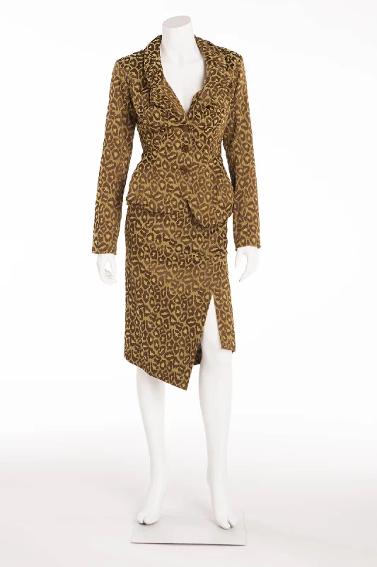 Effortless Comfort Vivienne Westwood - 2PC Green and Brown Leopard Print Blazer and Skirt Suit - US6/UK10