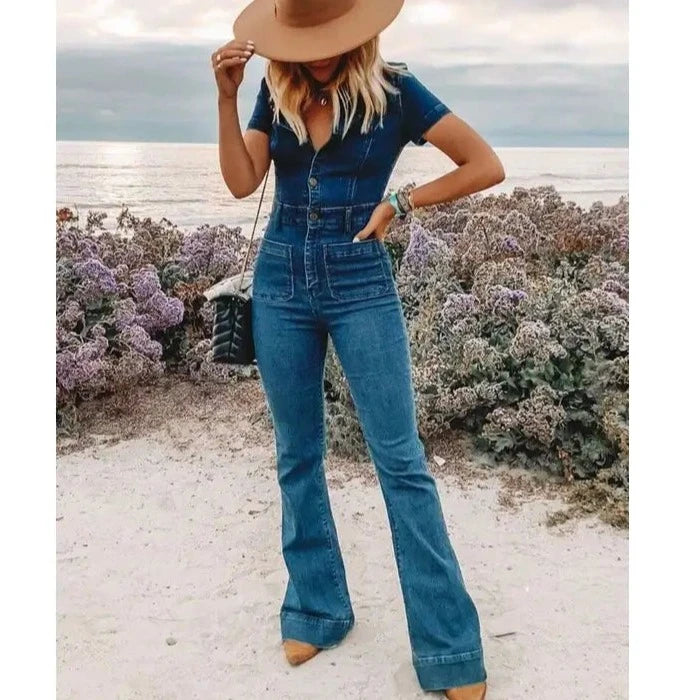 Eclectic Style Wardrobe Women's Bellbottom Denim Jumpsuit in Medium Wash