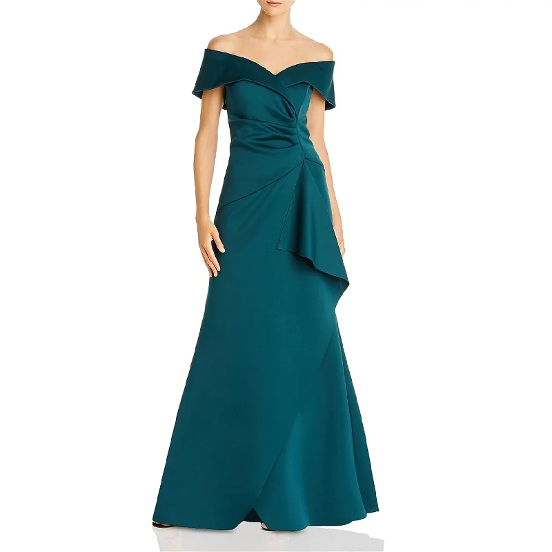 Gorgeous Glamour Collection Aqua Womens Off-The-Shoulder Gown Off-Shoulder Scuba Dress, Green, 2