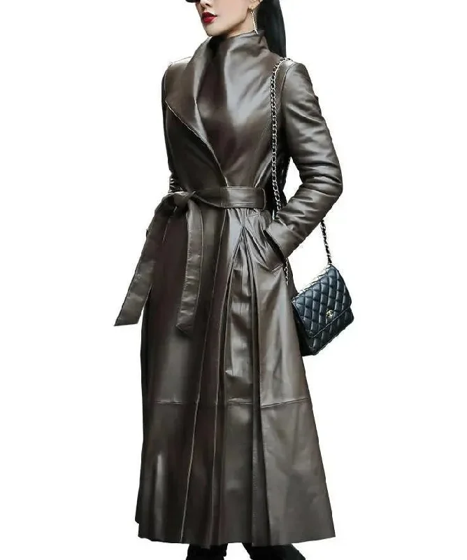 Colorful Clothing Venice Leather Trench Coat For Women