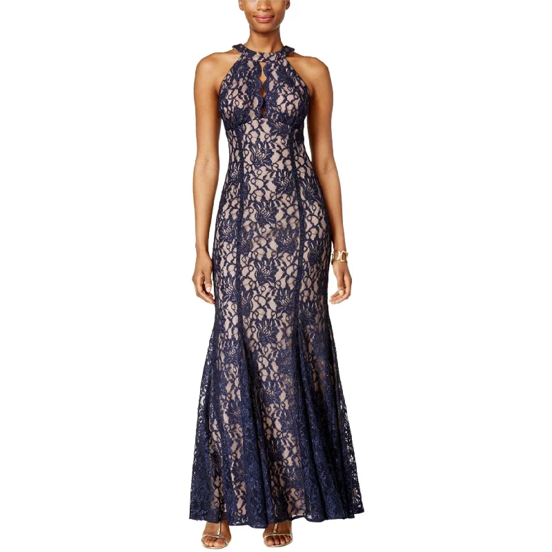 Boutique Styles Nightway Womens Nightway Lace Keyhole Halter Gown Dress