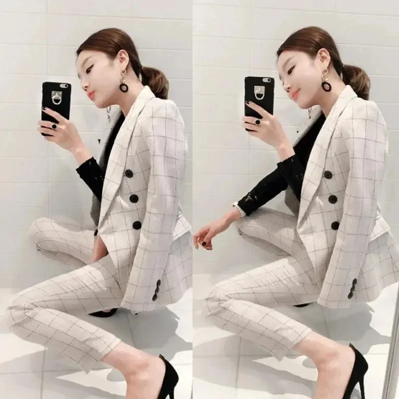 Eclectic Fashion Plaid Women Pantsuit