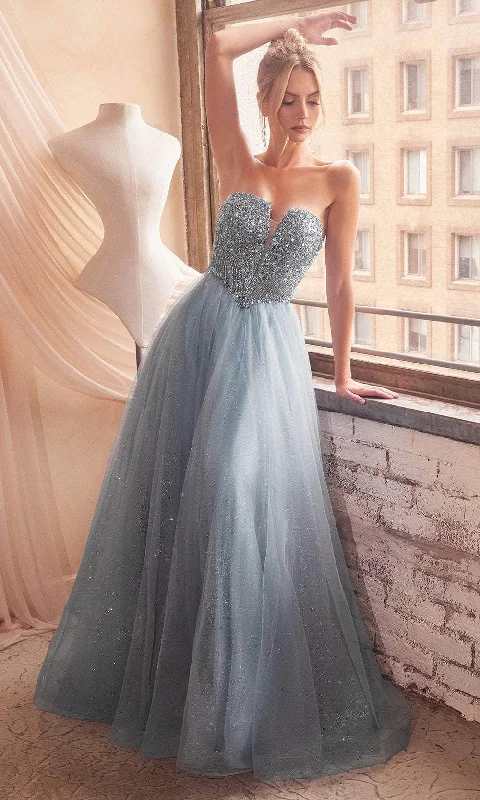 Runway Inspired Wear Ladivine CD0217 - V-Neck Glitter Tulle Prom Gown