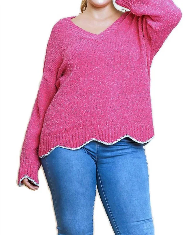 Chic & Cozy Collection Zig Zag Pullover Sweater In Hot Pink