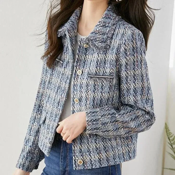 Effortless Chic Apparel Blue Short Tweed Jacket Women