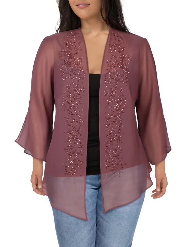 Wardrobe Update Plus Womens Chiffon Embellished Topper Jacket