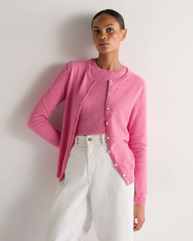 Don't Miss Out Women's Olivia Round Neck Cashmere Cardigan Camellia Pink