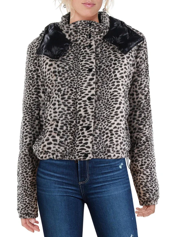 Charming Silhouette Avoine Womens Faux Fur Animal Print Puffer Jacket