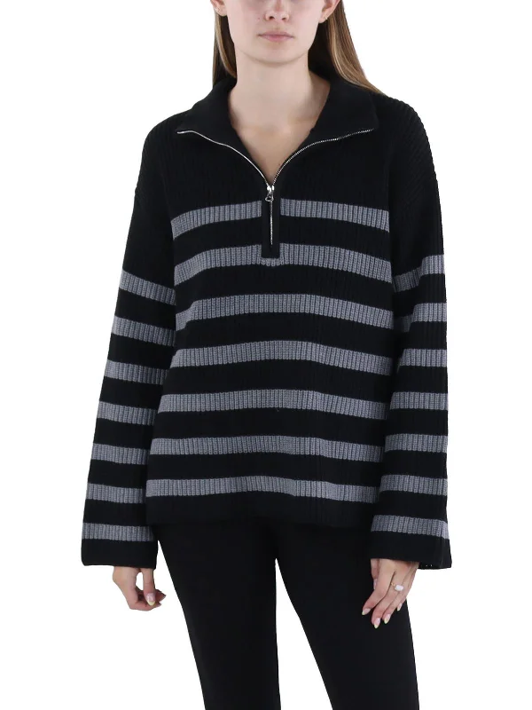 Final Clearance Womens Half Zip Crochet Pullover Sweater