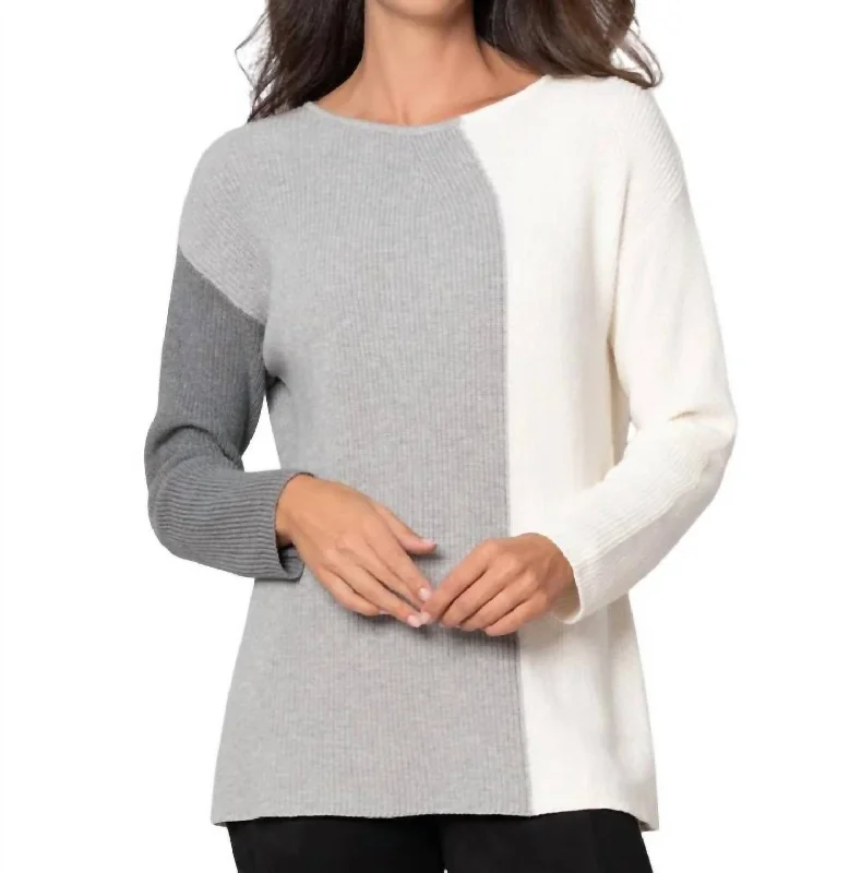 Chic & Cozy Apparel Modern Mix Sweater In Dark Gray/light Gray/ivory