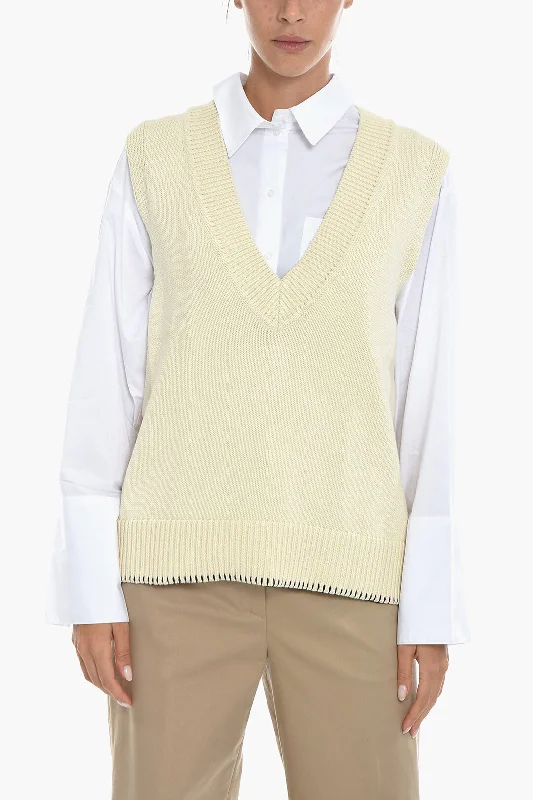 Fashion Forward Samsoe Samsoe V-Neck KRISTA Knitted Vest with Contrasting Stitching