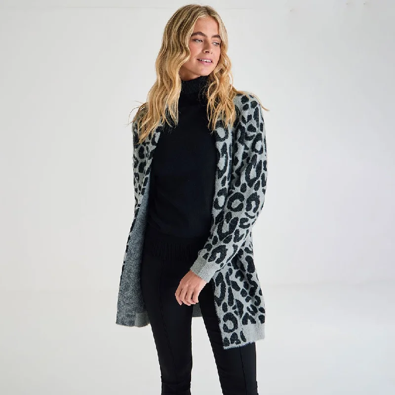 Style Beyond Borders Ladies Grey Leopard Cardigan