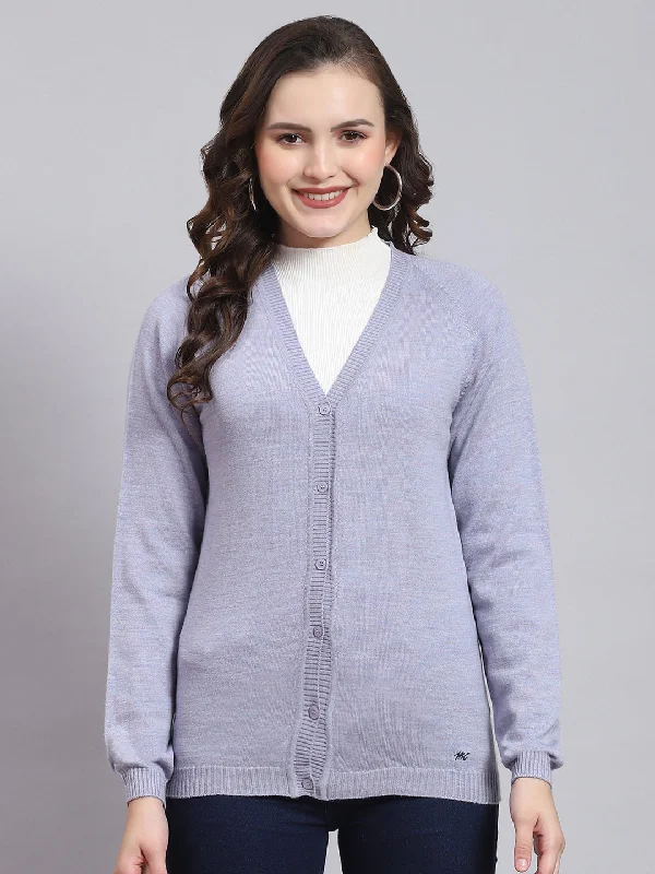 Special Occasion Wear Women Purple Solid V Neck Full Sleeve Cardigan