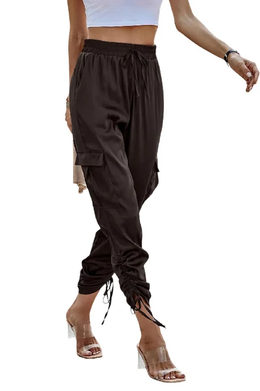 Exclusive Sale Slim Satin Cargo Pants In Coffee