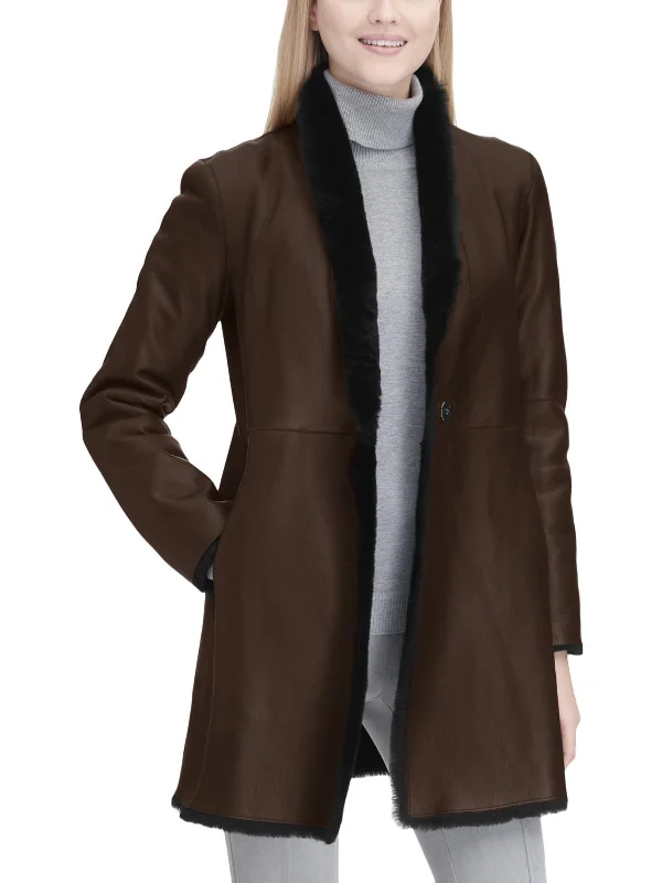 Feminine Elegance Womens Lamb Shearling Reversible Leather Coat