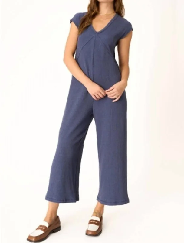 Limited Quantities See Me Seamed Pointelle Jumpsuit In Navy Bliss