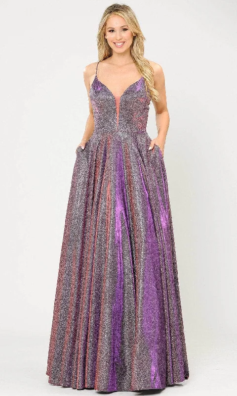 End of Season Sale Poly USA 8556 - Glittered Deep V-Neck Gown