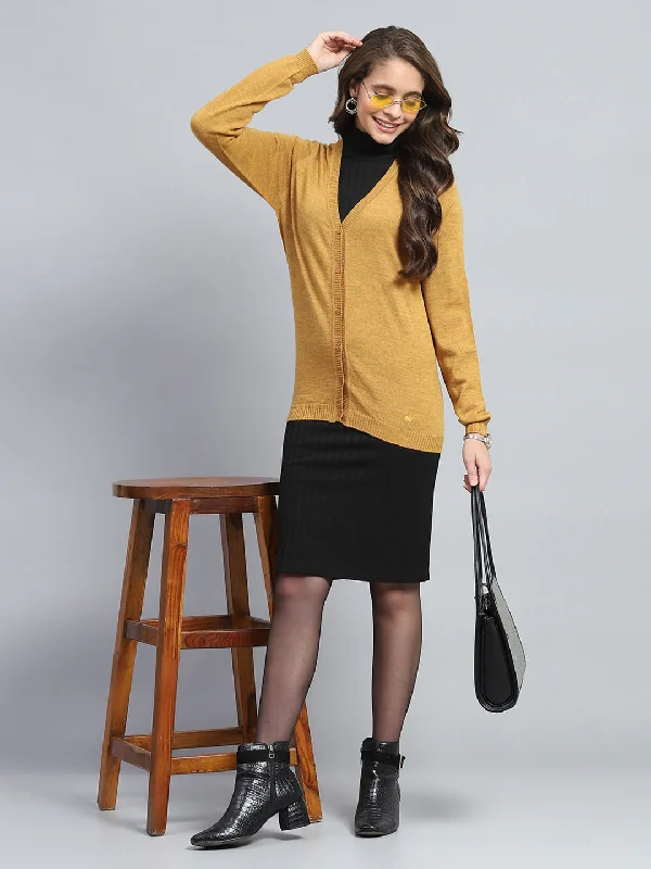 Everyday Glamour Women Yellow Solid V Neck Full Sleeve Cardigan