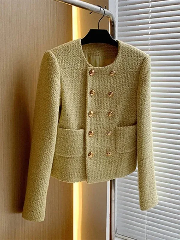 Women's Fashion Hotspots Double Breasted Women Cropped Tweed Jacket