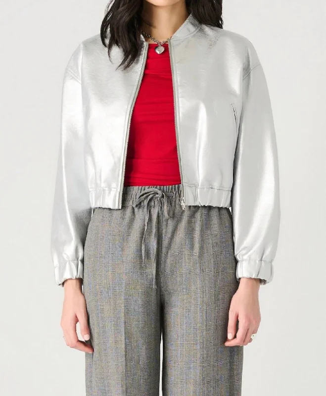 Comfortable Chic Meteorite Bomber Jacket In Silver