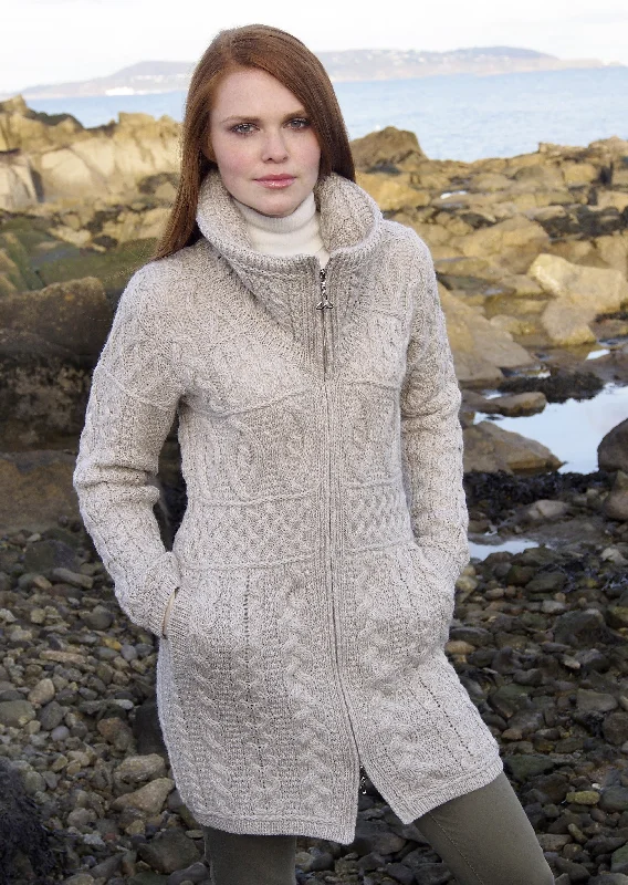 Timeless Classics Double Collar Aran Sweater Coat | Oatmeal