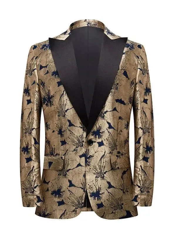 Casual Chic Clothing Men Blazer - Gold Pattern Tuxedo Blazer