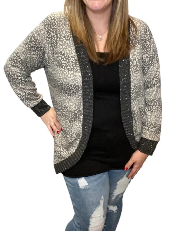 Embrace New Fashion Leopard Fleck Cardigan In Grey