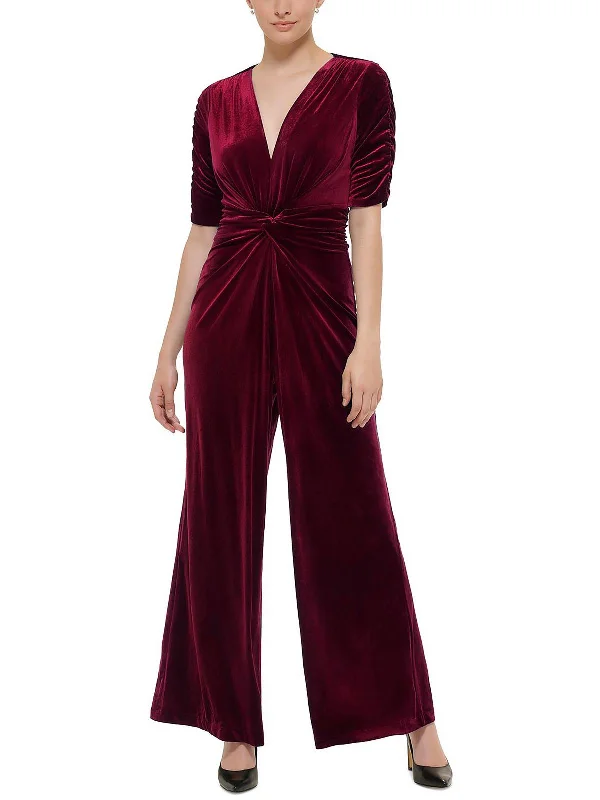 Stylish Looks Womens Velvet Knot Front Jumpsuit