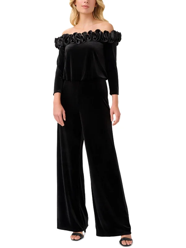 Elevate Your Wardrobe Plus Womens Velvet Off The Shoulder Jumpsuit