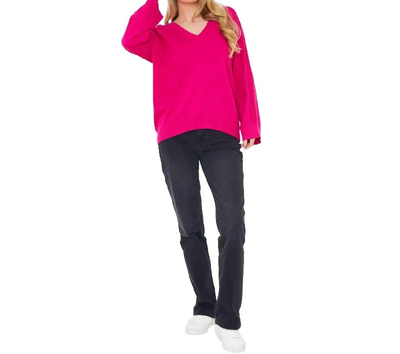 Daily Deals Saddle Shoulder Rib Knit Sweater In Fuschia