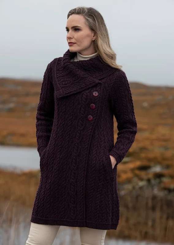 Clearance Sale, All Cheap Aran Crafts Chunky Collar Coat | Plum